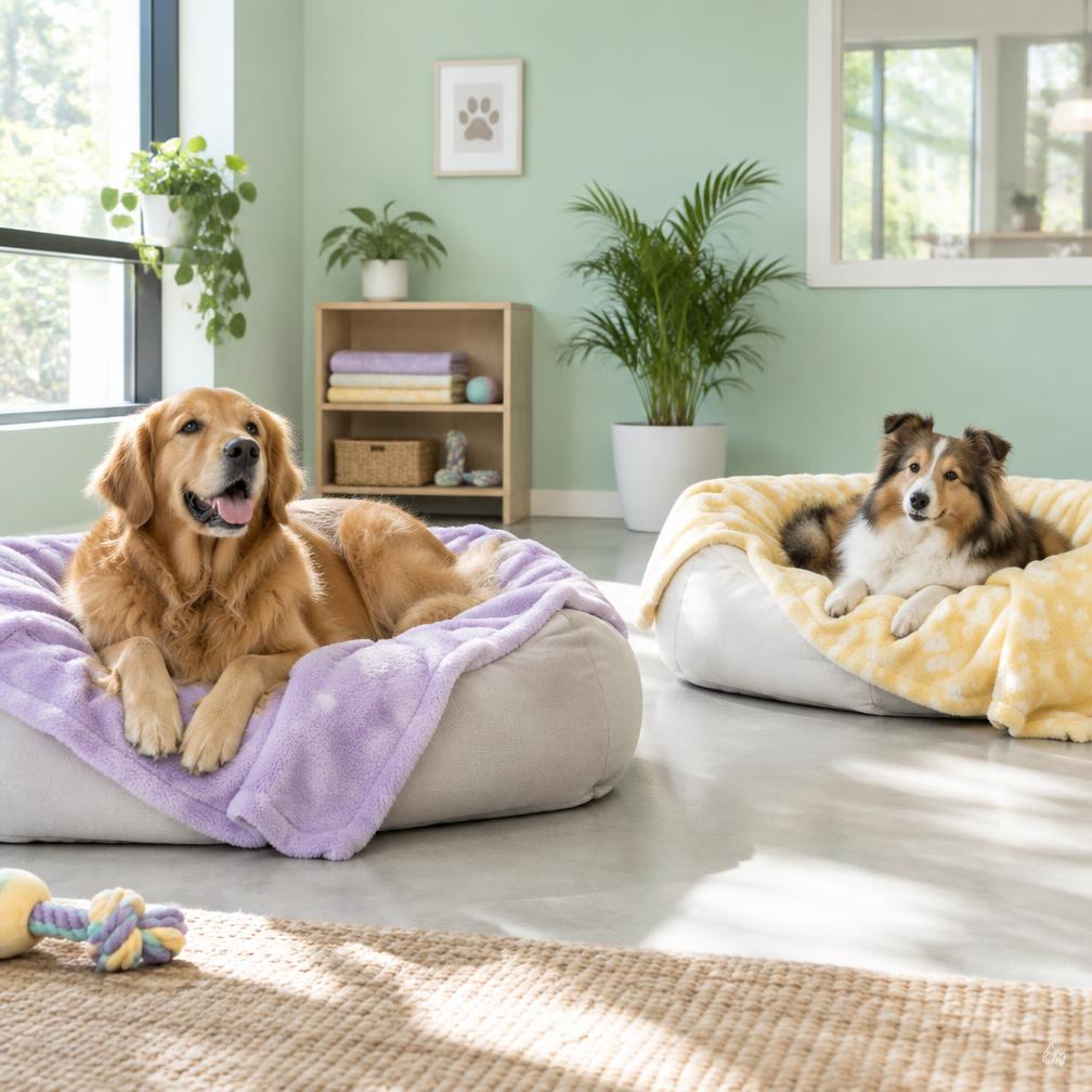 Dogs relaxing during day care